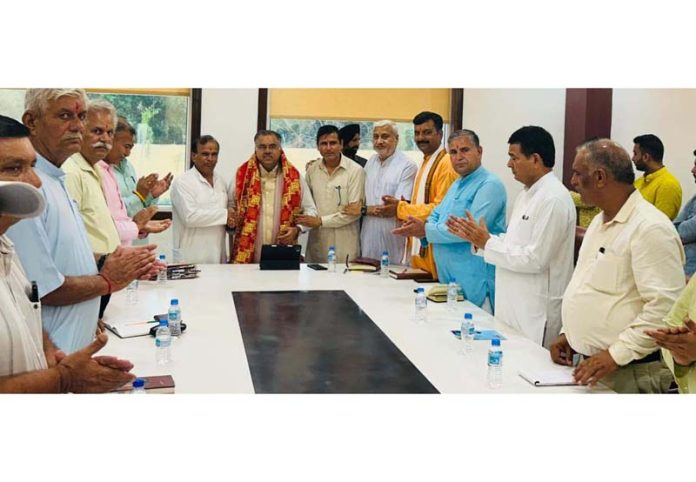 BJP leaders during a party meeting at Akhnoor on Sunday.