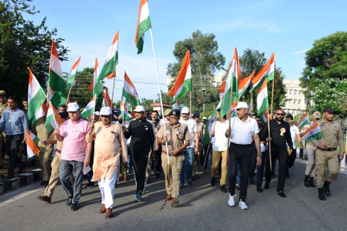 Div Com Jammu alongwith dignitaries, citizens, students and officials participating in massive Tiranga Rally in Jammu.