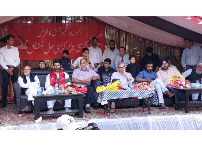 NC vice president Omar Abdullah addressing a rally at Ganderbal on Sunday. -Excelsior/Firdous