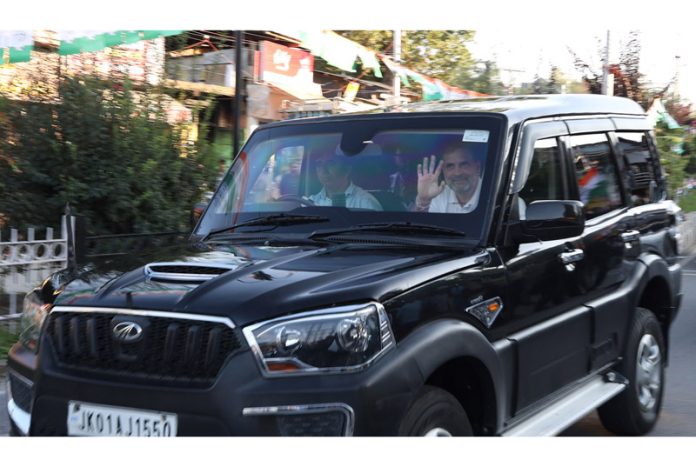 Leader of Opposition Rahul Gandhi arrives in Srinagar on Wednesday. -Excelsior/Shakeel