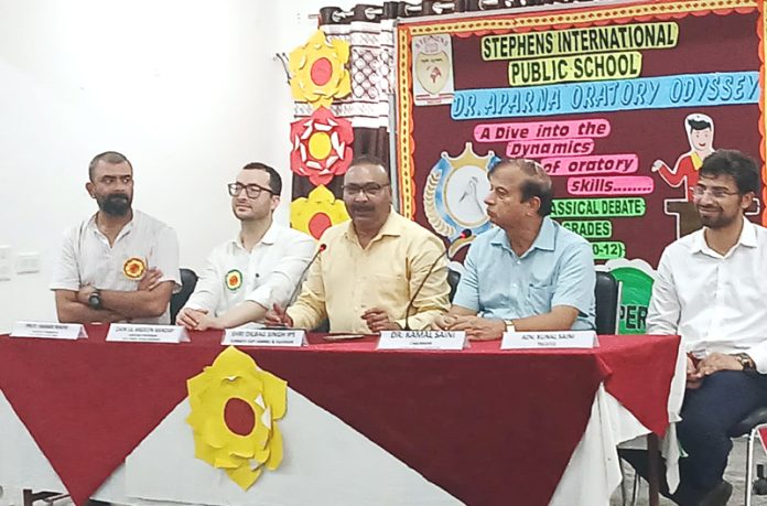 Dignitaries on dais during a function at Stephens International Public School on Friday.