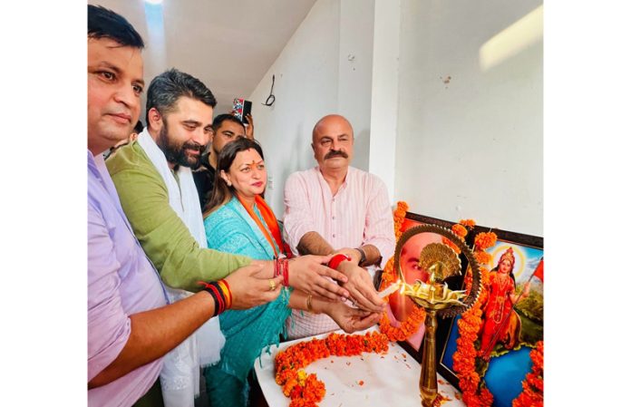 BJP leaders during a party programme at Bahu Fort on Saturday.