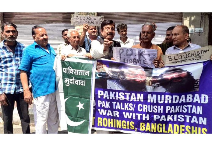 MSJK activists raise slogans during a protest at Jammu on Tuesday.