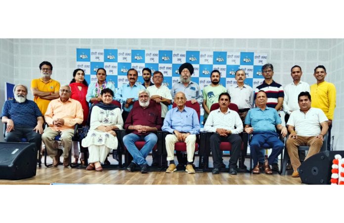 Dogri Sanstha’s Gazal Goshthi participants posing for photograph in Jammu on Saturday.