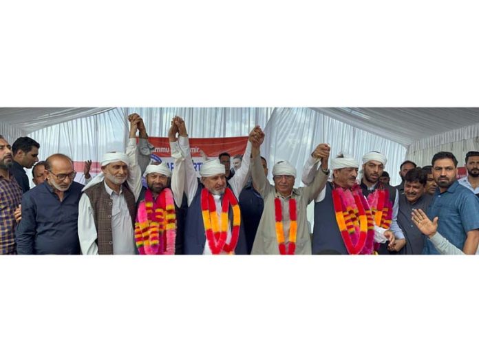 Apni Party leaders during election rally in Rafiabad area of Baramulla.