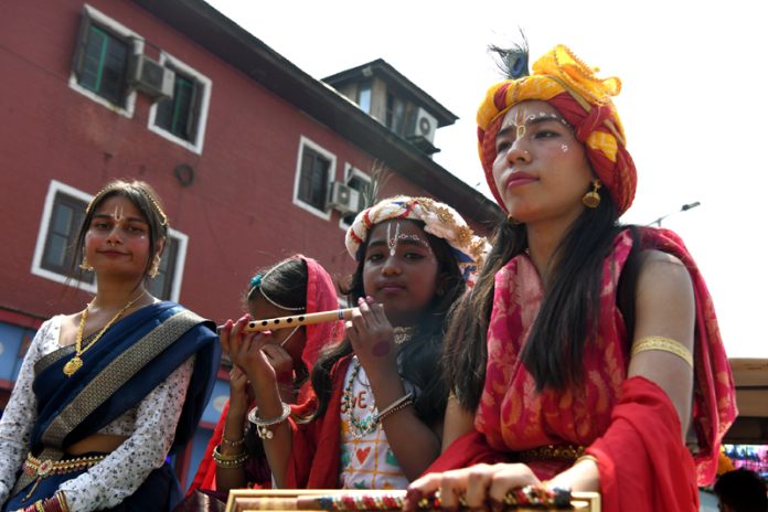 Kashmiri Pandits during Janmashtami celebrations in Srinagar. — Excelsior/Shakeel