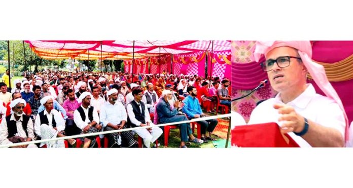 NC vice president, Omar Abdullah addressing public rally at Bani in district Kathua on Thursday.