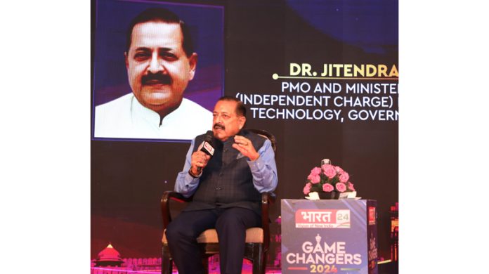 Union Minister Dr Jitendra Singh speaking during an event organised by a news channel at New Delhi on Saturday.