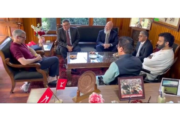 NC vice-president Omar Abdullah in a meeting with US diplomats at his Gupkar residence in Srinagar.