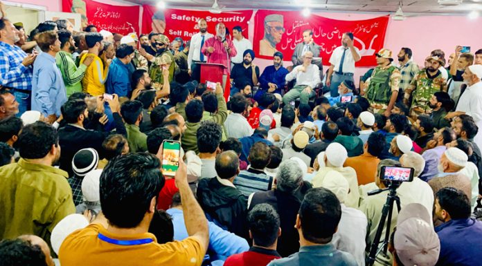 Omar Abdullah addressing party workers in Ganderbal.