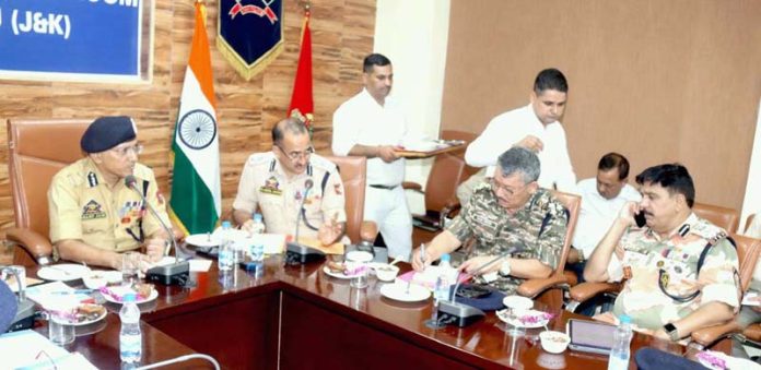 ADGP, Anand Jain, holding a meeting with officers of CAPFs in Jammu on Thursday.