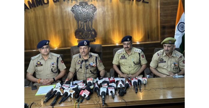 SSP Jammu, Joginder Singh, addressing media persons in Jammu on Saturday. -Excelsior/Rakesh