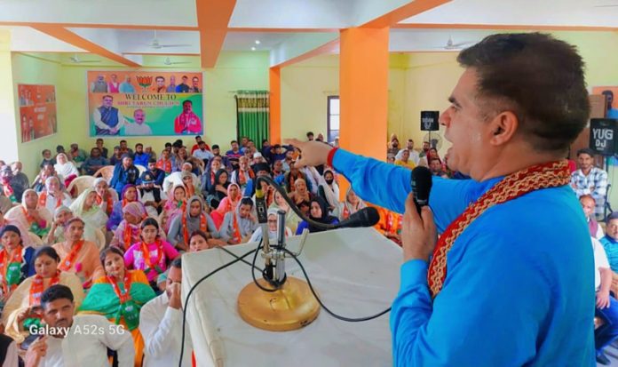 BJP JK UT, president, Ravinder Raina addressing a party meeting at Poonch on Thursday.