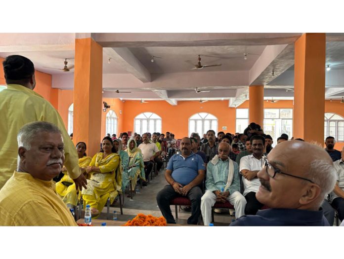 Senior BJP leader and former Minister, Choudhary Sukhnandan Kumar addressing a party meeting at village Pakhian, Mishriwala on Sunday.