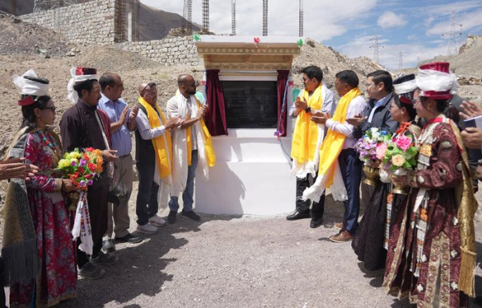 CEC Leh, Tashi Gyalson laying foundation stone for a developmental project in Khaltse constituency.