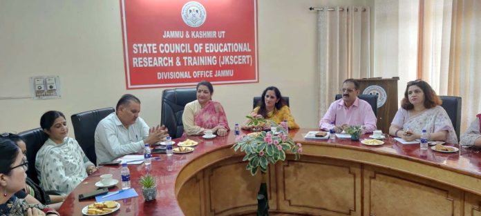 Educational experts during SCERT meet at Divisional office of the Council in Jammu on Friday.