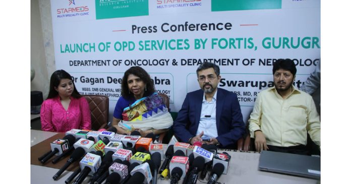 Dr Gagandeep and Dr Swaroopa Mitra of Fortis Gurugram addressing press conference in Jammu.