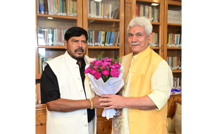 LG Manoj Sinha meeting with Ramdas Athawale at Raj Bhawan.