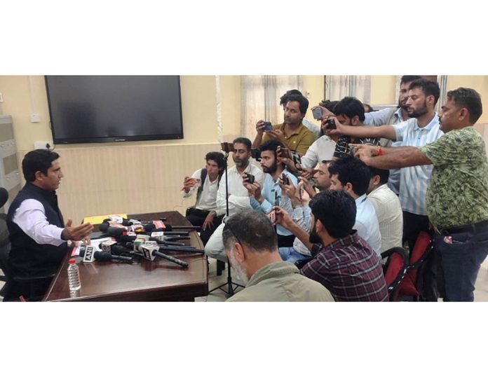 District Election Officer Ramban, Baseer-Ul-Haq Chaudhary addressing a press conference on Thursday.