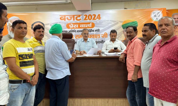 BJP leader Kavinder Gupta during a public darbar at party headquarters in Jammu on Tuesday.