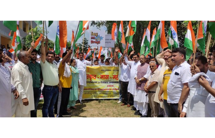 Devender Singh Rana and others attending Tiranga rally at Dansal.