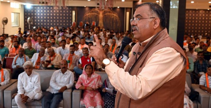 BJP national general secretary, Tarun Chugh addressing an election rally at Vijaypur on Monday.