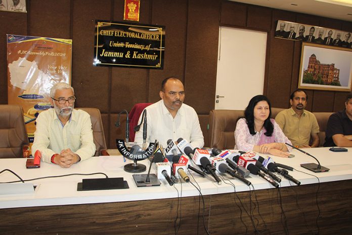 CEO P K Pole addressing a press conference in Jammu on Wednesday. -Excelsior/Rakesh