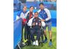 Archers Sheetal Devi and Rakesh Kumar posing along with their coaches at Paris.