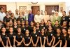 Lieutenant Governor Manoj Sinha posing along with officials, coaches and Gymnasts at Raj Bhawan in Srinagar.