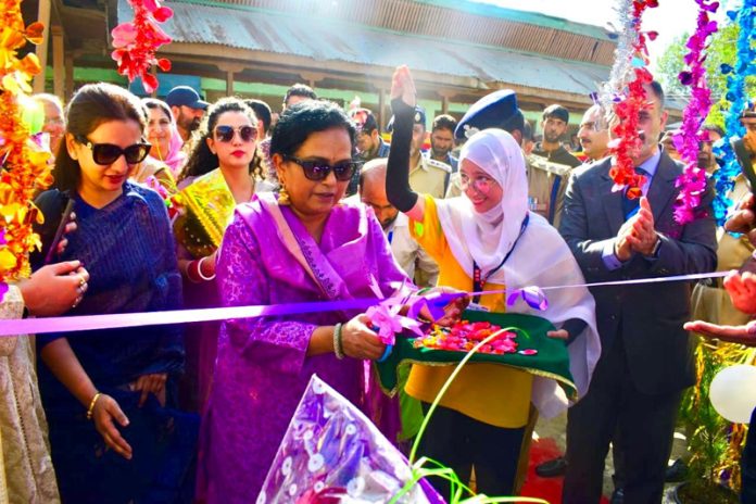 Prof Rasmita Das Swain inaugurating the building of Police Public School in Anantnag district on Sunday. -Excelsior/Sajjad Dar