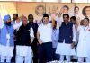 Leader of Opposition in Lok Sabha Rahul Gandhi with Congress candidates T.H. Karra & GA Mir during an election rally in Srinagar. -Excelsior/Shakeel