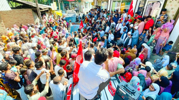 Omar Abdullah during election campaign rally in Budgam.