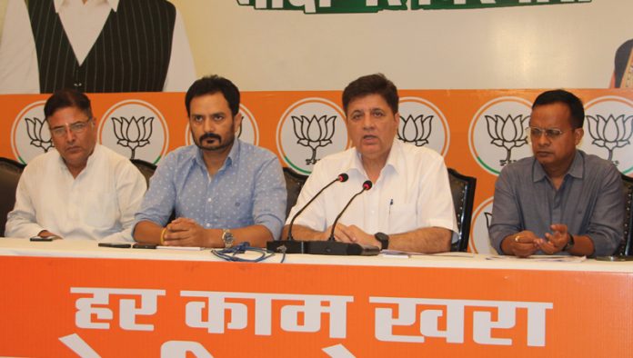 BJP leaders at a press conference in Jammu on Tuesday. -Excelsior/Rakesh