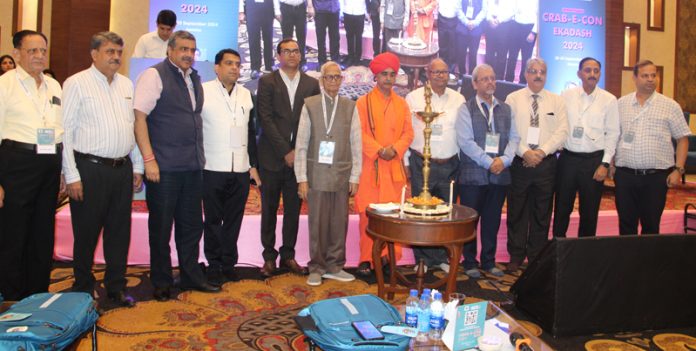 Mahant of Peer Kho Shrine Jammu, Rajinder Nath and leading oncologists of the country during inauguration of a cancer conference at Jammu. -Excelsior/Rakesh