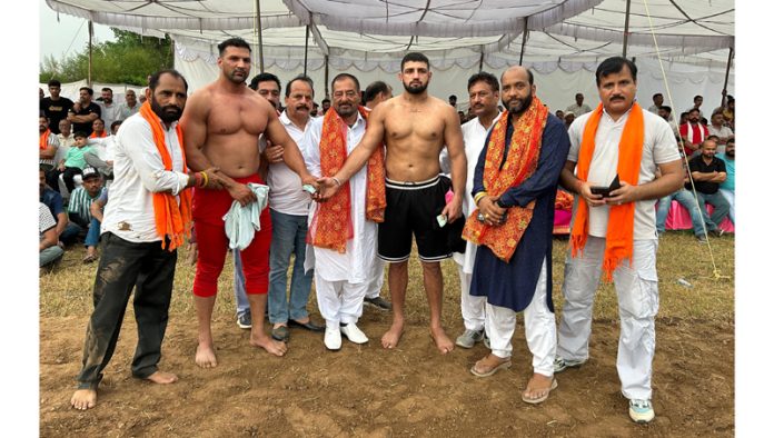 Winner grapplers during a Dangal in Jammu on Thursday.