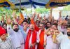 BJP candidate from Jammu East, Yudhvir Sethi during an election meeting at Athem on Saturday