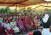 Former Minister and BJP candidate from Samba, Surjit Singh Slathia addressing an election rally on Saturday.