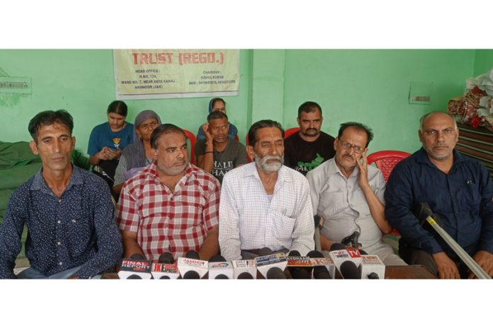 Sushil Sharma, Chairman of JKDWT addressing a press conference in Akhnoor on Sunday.