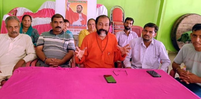 Shiv Sena Hindustan J&K president, Rajesh Kesri and others during a meeting at Arnia on Sunday.