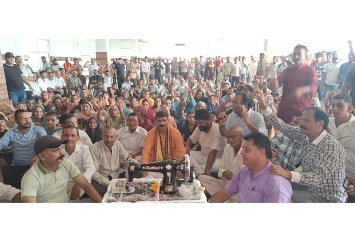 Independent candidate, Pawan Khajuria during an election meeting in Udhampur East on Sunday.