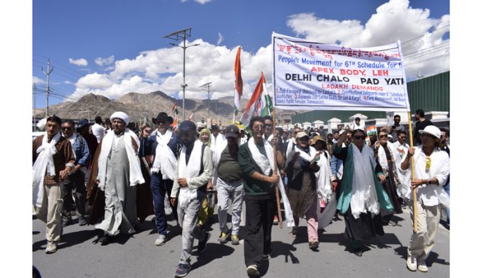 A view of Padyatra which started from Leh on Sunday.