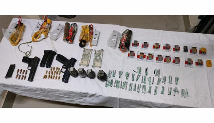 Arms and ammunition recovered from the militant associates in Awantipora.