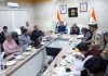 LG Ladakh Brig (Retd) BD Mishra and Union Home Secretary Govind Mohan addressing a meeting at Leh on Sunday.