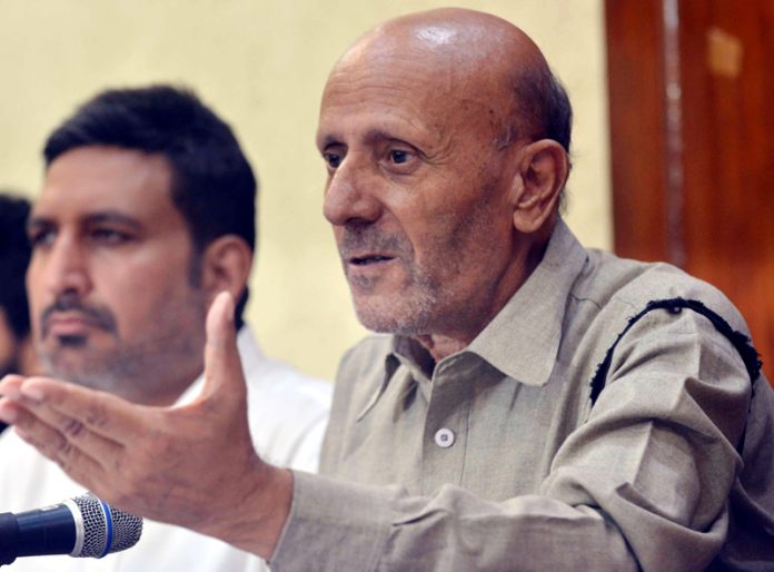 Baramulla MP Engineer Rashid addressing a press conference in New Delhi on Wednesday. (UNI)