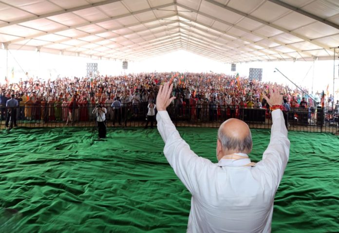 Union Home Minister Amit Shah addressing a massive public rally on Thursday.