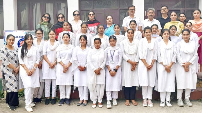 Chairperson FICCI FLO JKL Ruchika Gupta posing along with the students in Jammu on Wednesday.