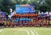 Different school teams posing during the concluding event of CBSE Kho-Kho Cluster-XVIII Girls C'ship at Jammu.