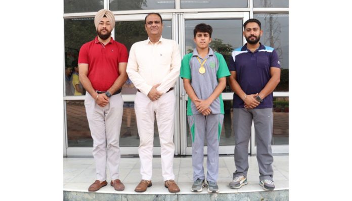 Puneesh Puri, a Class 8D student of Heritage School, Jammu, proudly displays his Gold Medal after winning the 500m Rink Race at the CBSE North Zone II Roller Skating Championship, held at O.P.S Vidya Mandir, Ambala. Competing against nearly 3,000 students, Puneesh secured a top spot in the event.