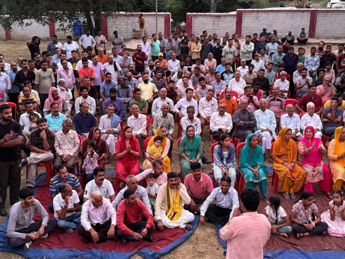 Independent candidate, Pawan Khajuria at an election meeting at Udhampur East on Thursday.