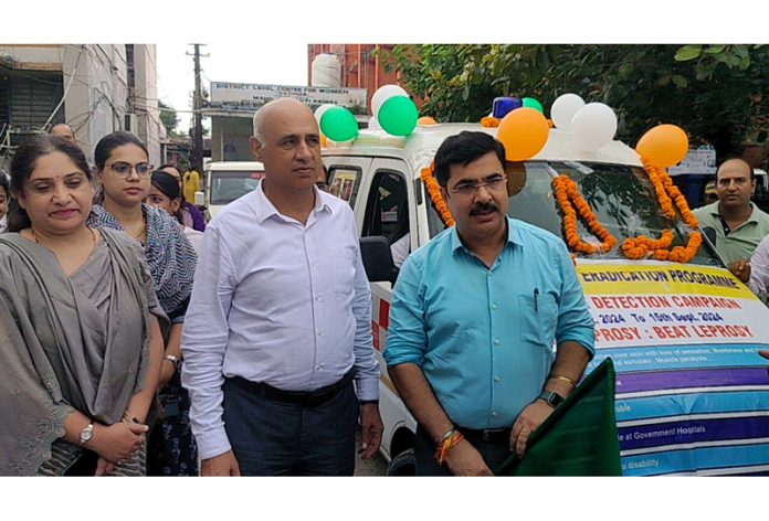 ADDC Kathua, Surinder Mohan along with CMO, Dr Vijay Raina and others launch leprosy detection campaign on Tuesday.